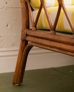 Vintage Striped Yellow Rattan Sofa