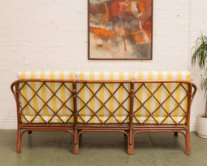 Vintage Striped Yellow Rattan Sofa