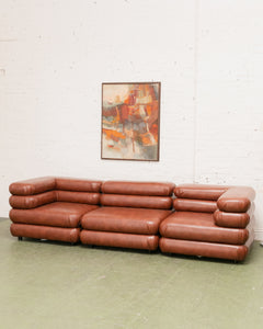 Elodie 4 Piece Modular Sectional in Saddle Brown Leather