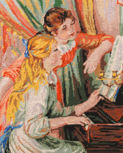 Load image into Gallery viewer, Vintage Needlepoint Picture Renoir Girls at the Piano
