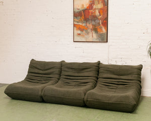 Slouchy 70's Style 3 Seat Sectional in Green