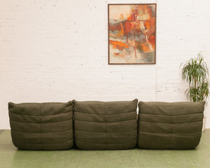 Slouchy 70's Style 3 Seat Sectional in Green