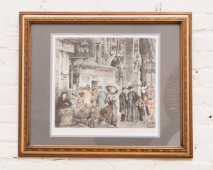 Antique Fair of Paris Hand Colored Engraving