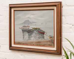 Oil Painting Coastal Scene with Fishing Boats