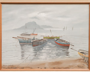 Oil Painting Coastal Scene with Fishing Boats