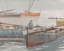 Load image into Gallery viewer, Oil Painting Coastal Scene with Fishing Boats
