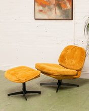 Load image into Gallery viewer, Mustard Corduroy Low Profile Swivel Chair and Ottoman
