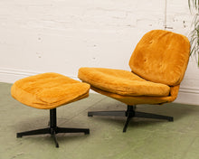 Load image into Gallery viewer, Mustard Corduroy Low Profile Swivel Chair and Ottoman
