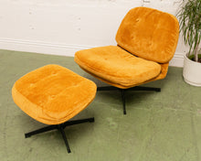 Load image into Gallery viewer, Mustard Corduroy Low Profile Swivel Chair and Ottoman
