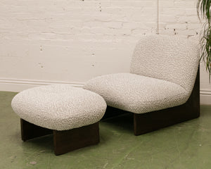 Textured Modern Lounge Chair and Ottoman with Dark Wood Base