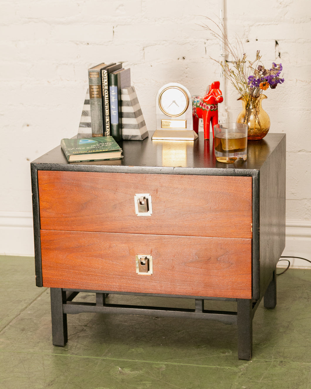 Walnut and Black Nightstand