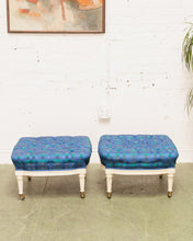 Load image into Gallery viewer, Gingham Blue Vintage Ottoman
