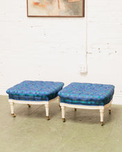 Load image into Gallery viewer, Gingham Blue Vintage Ottoman
