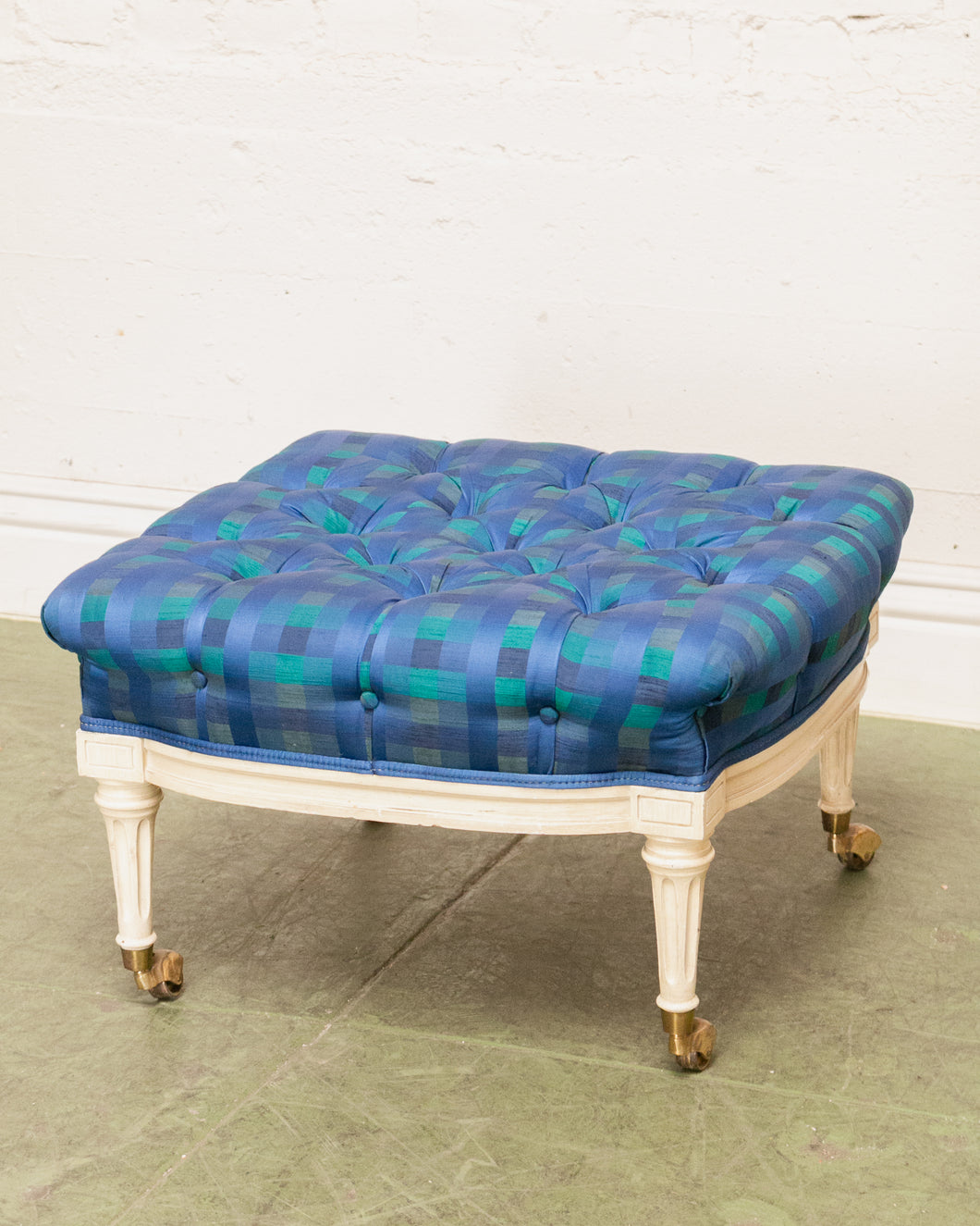 Gingham Blue Vintage Ottoman