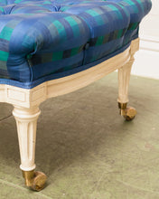 Load image into Gallery viewer, Gingham Blue Vintage Ottoman
