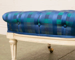 Gingham Blue Vintage Ottoman