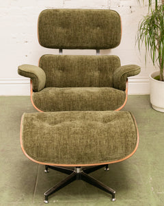 Green Reupholstered Lounge Chair & Ottoman