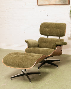 Green Reupholstered Lounge Chair & Ottoman