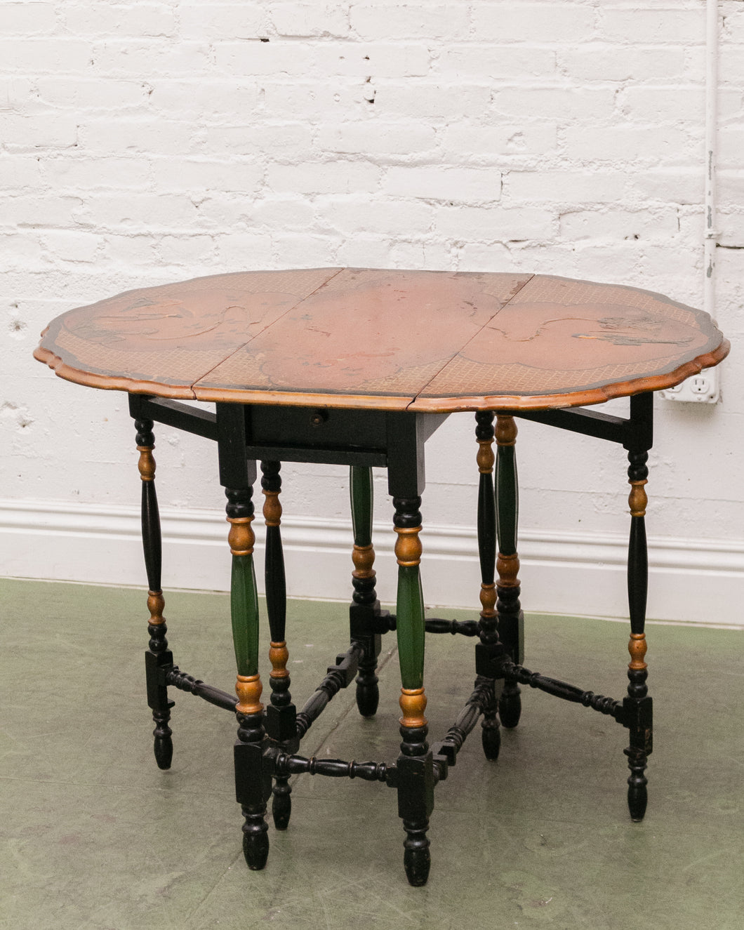 Vintage Design Chinoiserie Table 1880-1900 Handmade Chinese Chinoiserie Gateleg Sutherland Extending Table