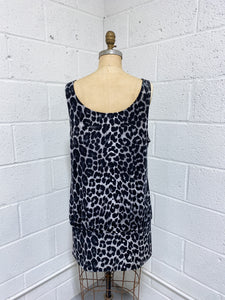 Grey Animal Print Dress with Draped Neckline