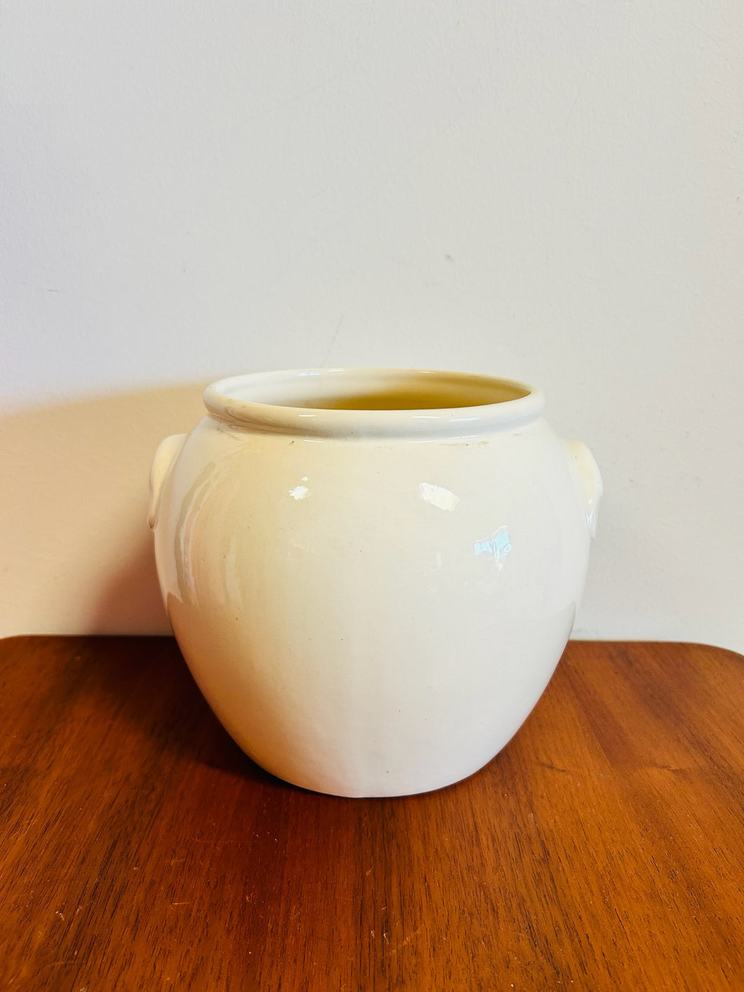 Creamy White Round Pot with Two Handles