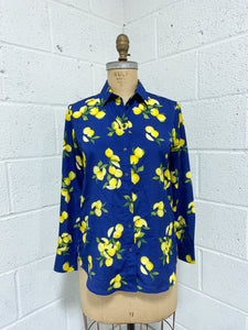 Banana Republic Navy Blue Lemon Blouse (XS)