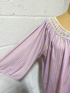 Lilac Striped Blouse with Crochet Neckline