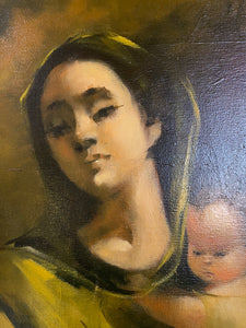 Vintage Oil Painting of Mother and Child