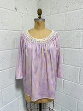 Load image into Gallery viewer, Lilac Striped Blouse with Crochet Neckline
