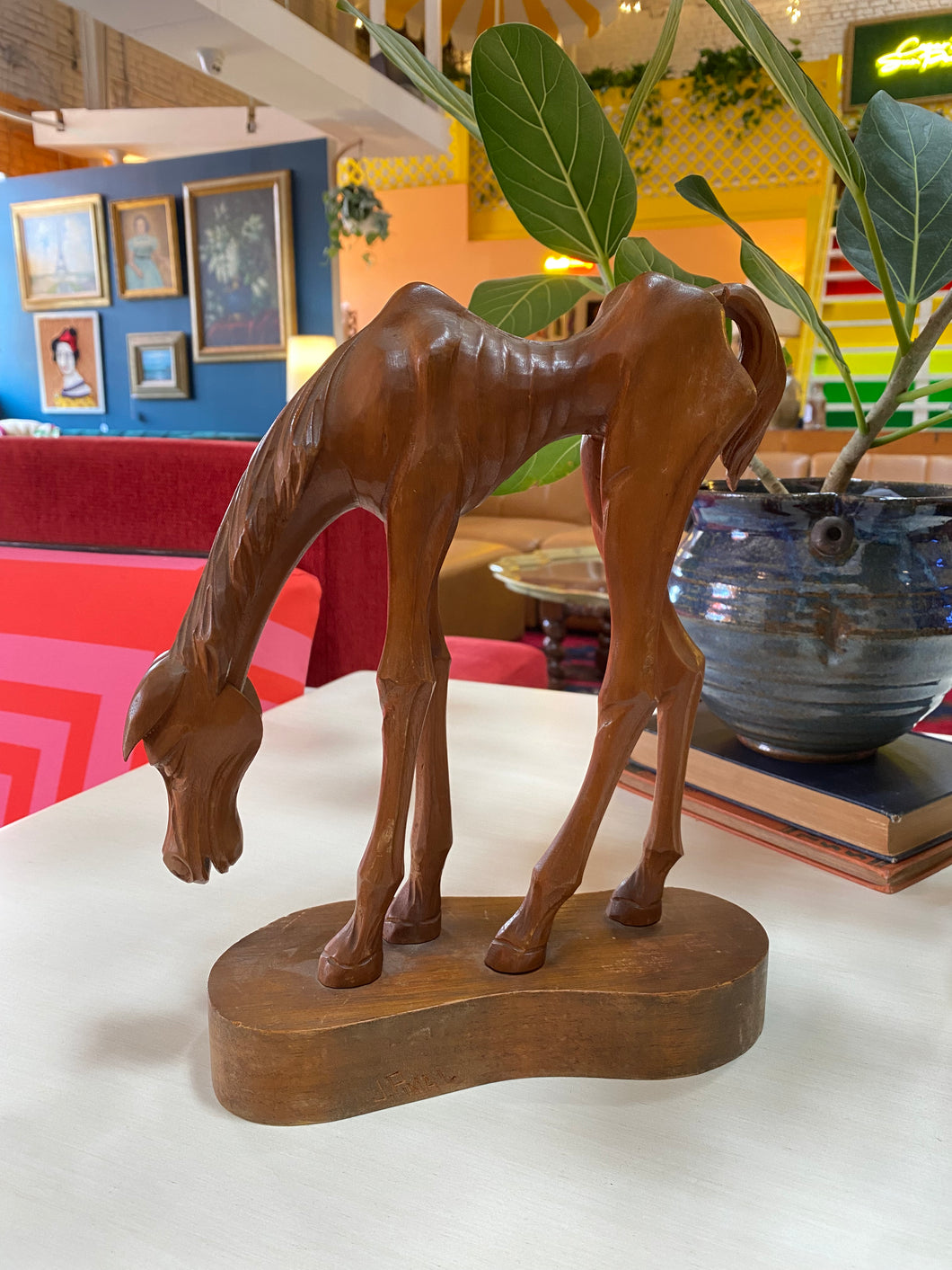 Vintage “Rocinante” Hand Carved Wooden Sculpture