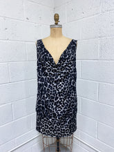 Load image into Gallery viewer, Grey Animal Print Dress with Draped Neckline
