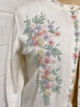 Load image into Gallery viewer, Cream Cardigan with Floral Beading   - As Found
