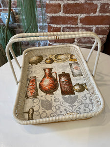 Vintage White Wicker Tray with Handles