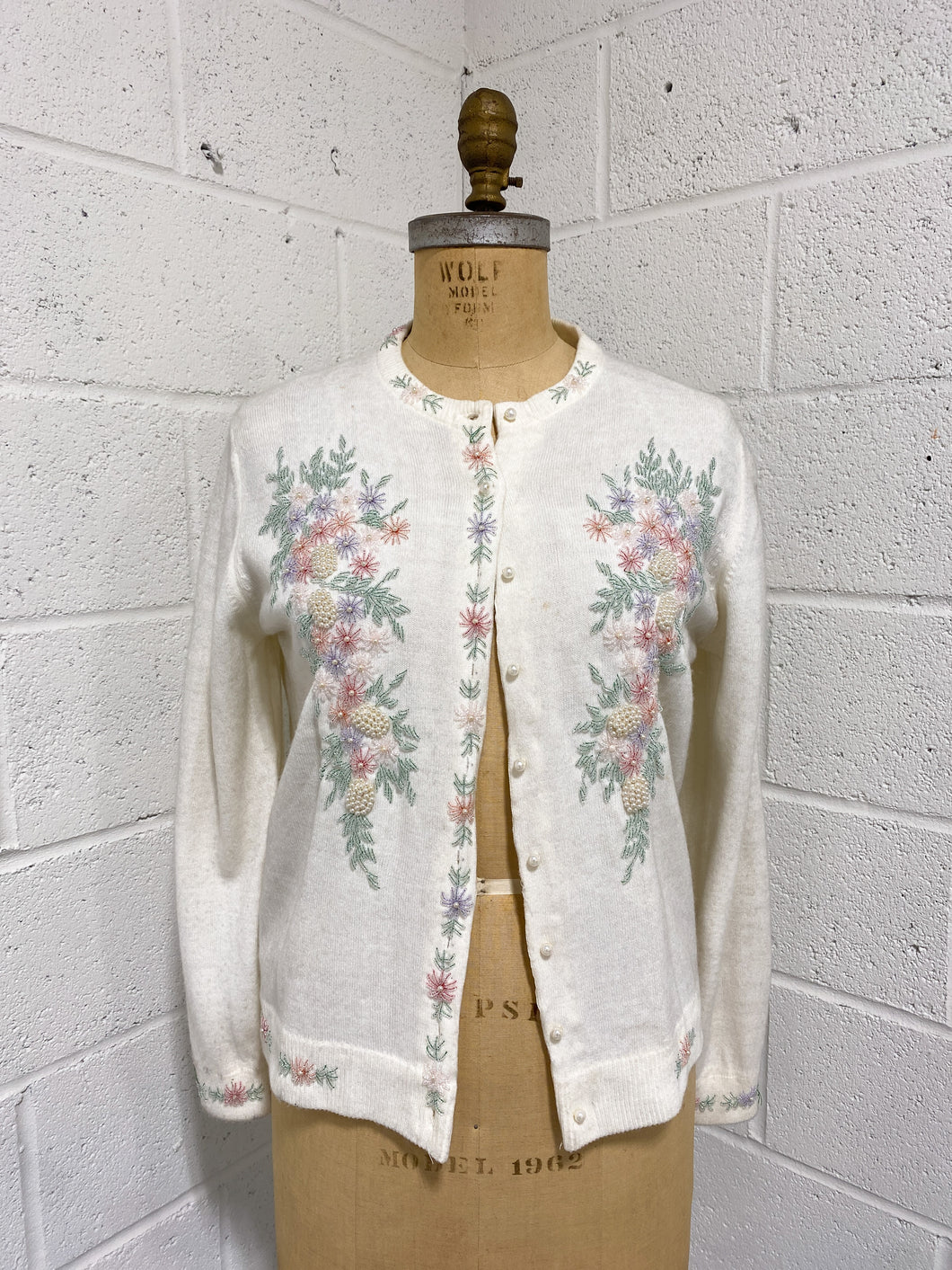 Cream Cardigan with Floral Beading   - As Found