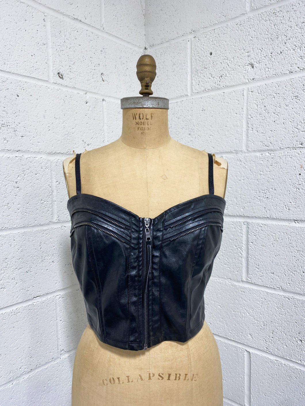 Faux Leather Zip Up Bustier (L)