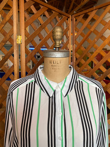 Long Black and Green Striped Blouse (2X)