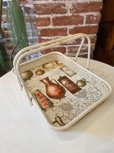 Vintage White Wicker Tray with Handles