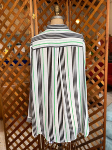 Long Black and Green Striped Blouse (2X)