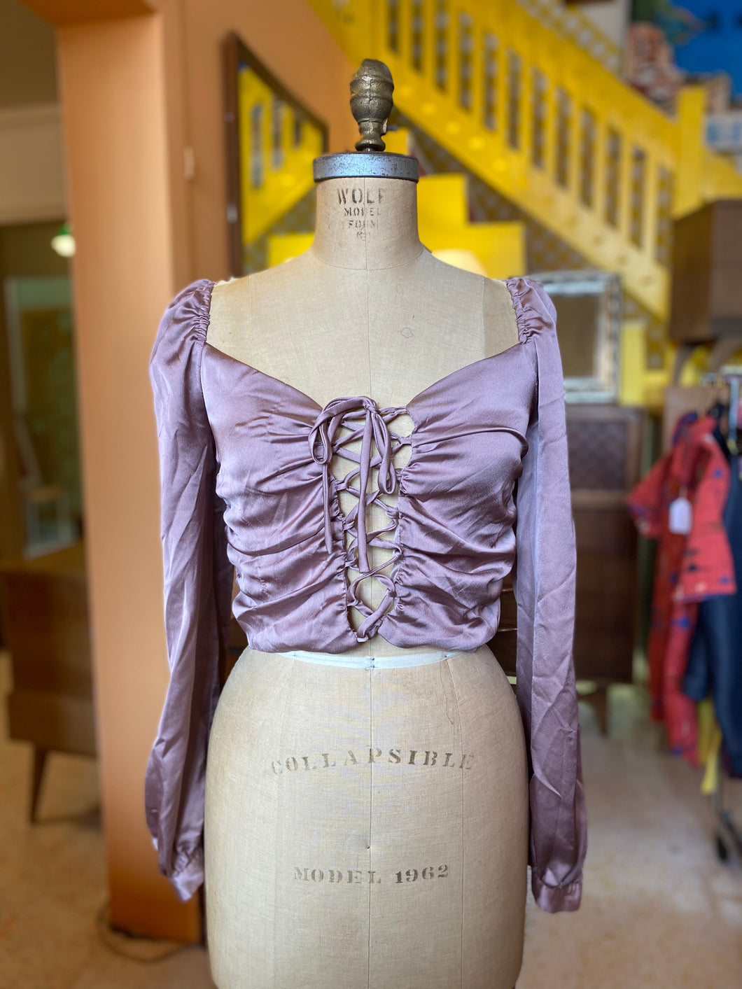 Satin Tie Up Mauve Blouse (S)