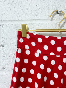 Red and White Polka Dot Midi Skirt (L)