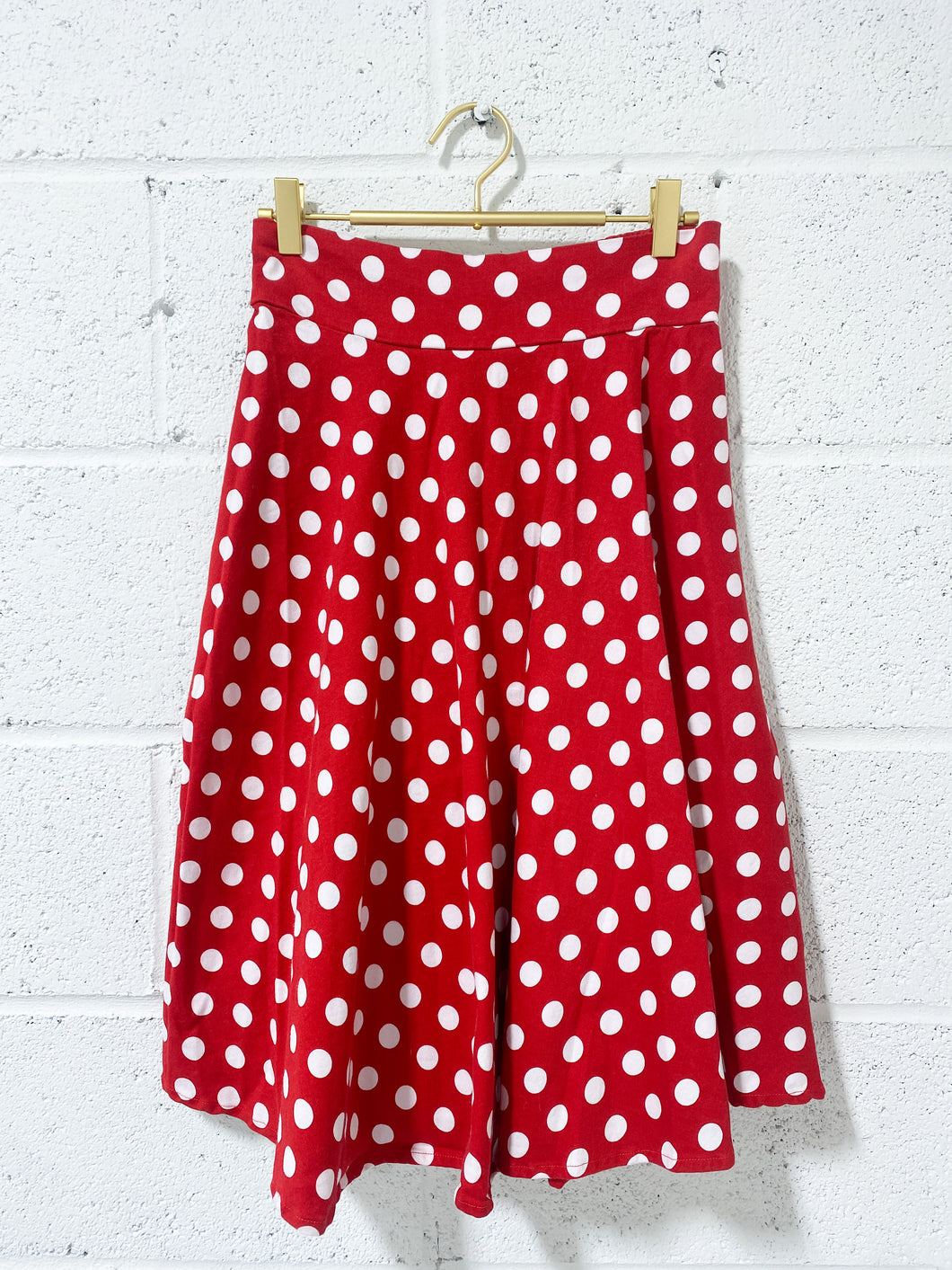 Red and White Polka Dot Midi Skirt (L)