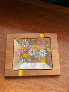 Wood and Floral Enamel Ashtray/Catchall