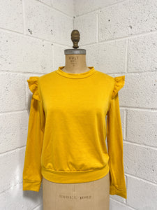 Mustard Knit Blouse with Ruffled Shoulder Detail (L)