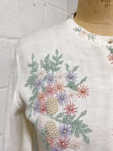 Cream Cardigan with Floral Beading   - As Found