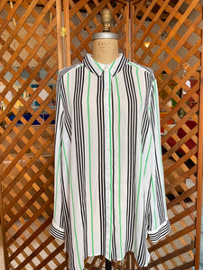 Long Black and Green Striped Blouse (2X)