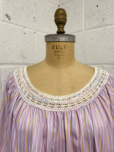 Lilac Striped Blouse with Crochet Neckline