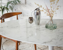 Load image into Gallery viewer, Daisy Faux Marble 60 in Oval Dining Table, White
