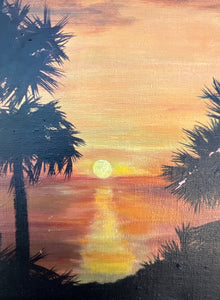 Tropical Sunset, Painting Framed