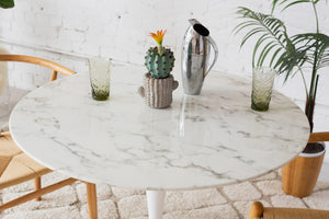 Daisy Faux Marble 36 in Dining Table, White