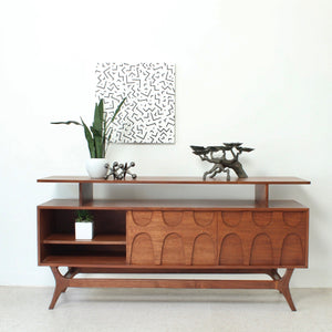 Scandinavian Walnut Credenza with Shelf